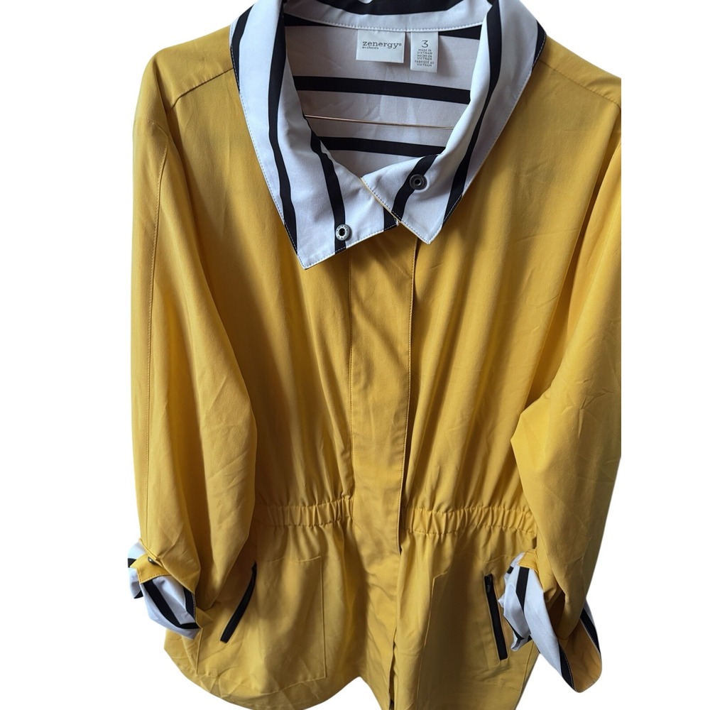 Chico's Zenergy Women's Yellow Neema Striped Jacket Sz 3